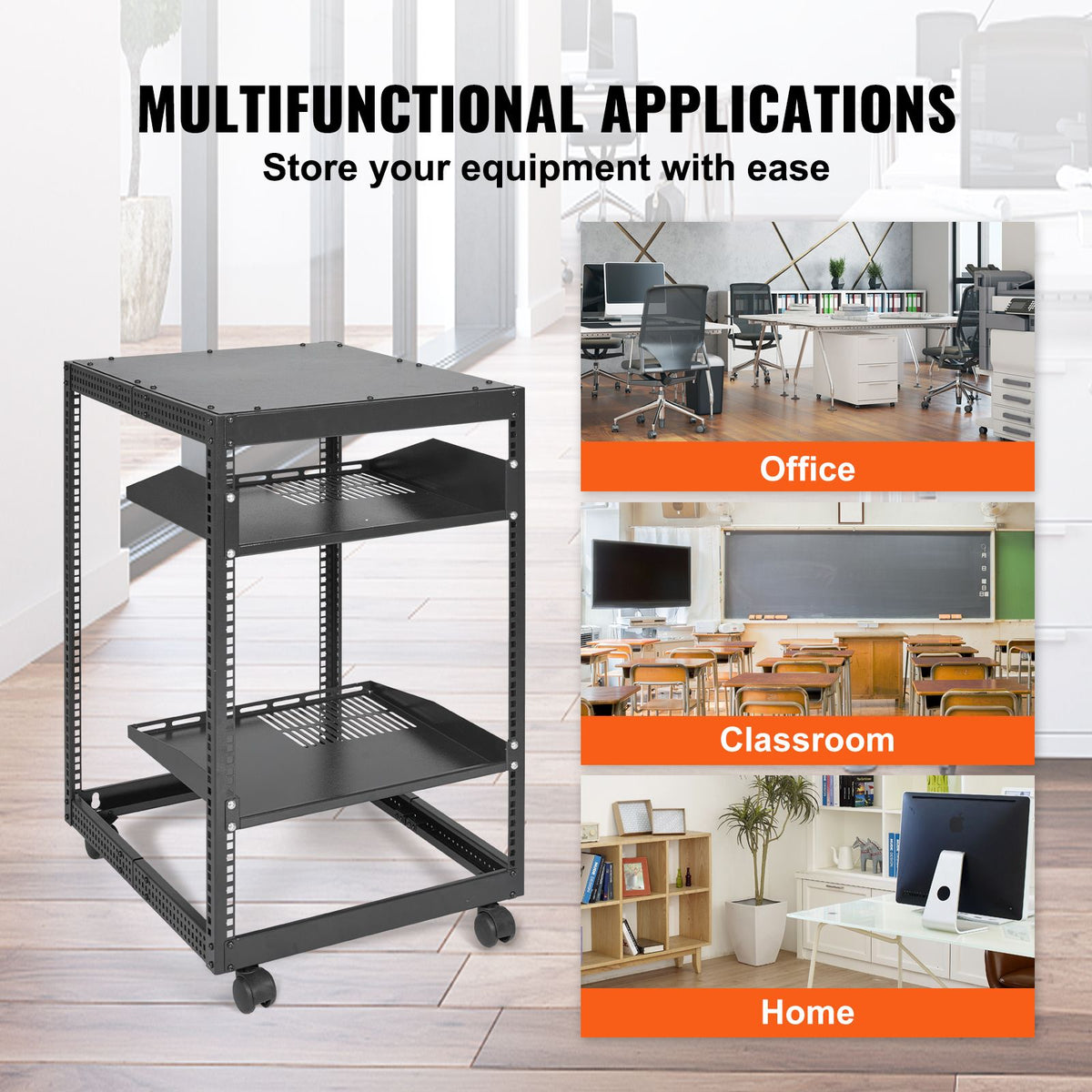 15U Open Frame Server Rack, 23-40 in Adjustable Depth, Free Standing or Wall Mount Network Server Rack, 4 Post AV Rack with Casters, Holds All Your Networking IT Equipment AV Gear Router Modem