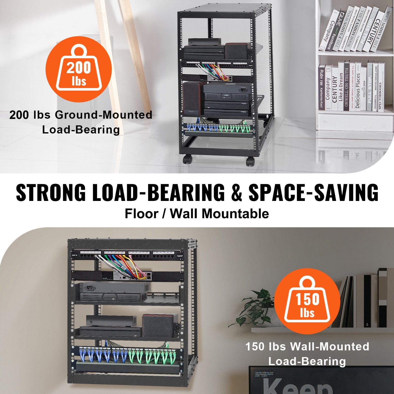 Basketball & Basketball Accessories: VEVOR 20U Open Frame Server Rack, 15''-40'' Adjustable Depth, Free Standing or Wall Mount Network Server Rack, 4 Post AV Rack with Casters, Holds All Your Networking IT Equipment AV Gear Router Modem