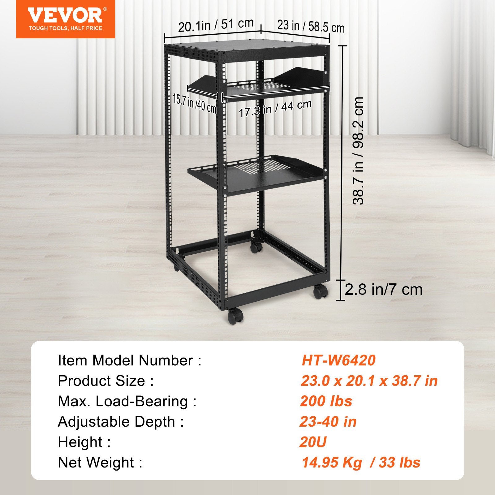 Basketball & Basketball Accessories: VEVOR 20U Open Frame Server Rack, 15''-40'' Adjustable Depth, Free Standing or Wall Mount Network Server Rack, 4 Post AV Rack with Casters, Holds All Your Networking IT Equipment AV Gear Router Modem