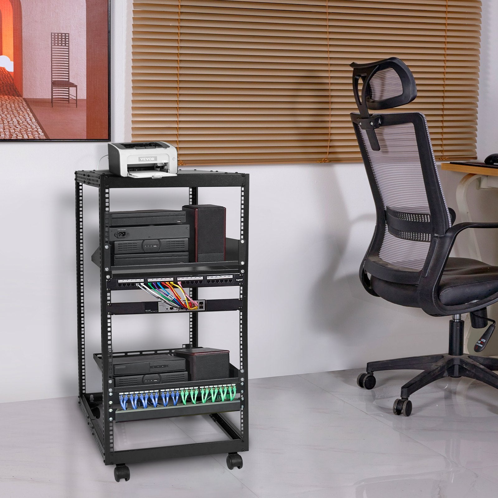 Basketball & Basketball Accessories: VEVOR 20U Open Frame Server Rack, 15''-40'' Adjustable Depth, Free Standing or Wall Mount Network Server Rack, 4 Post AV Rack with Casters, Holds All Your Networking IT Equipment AV Gear Router Modem