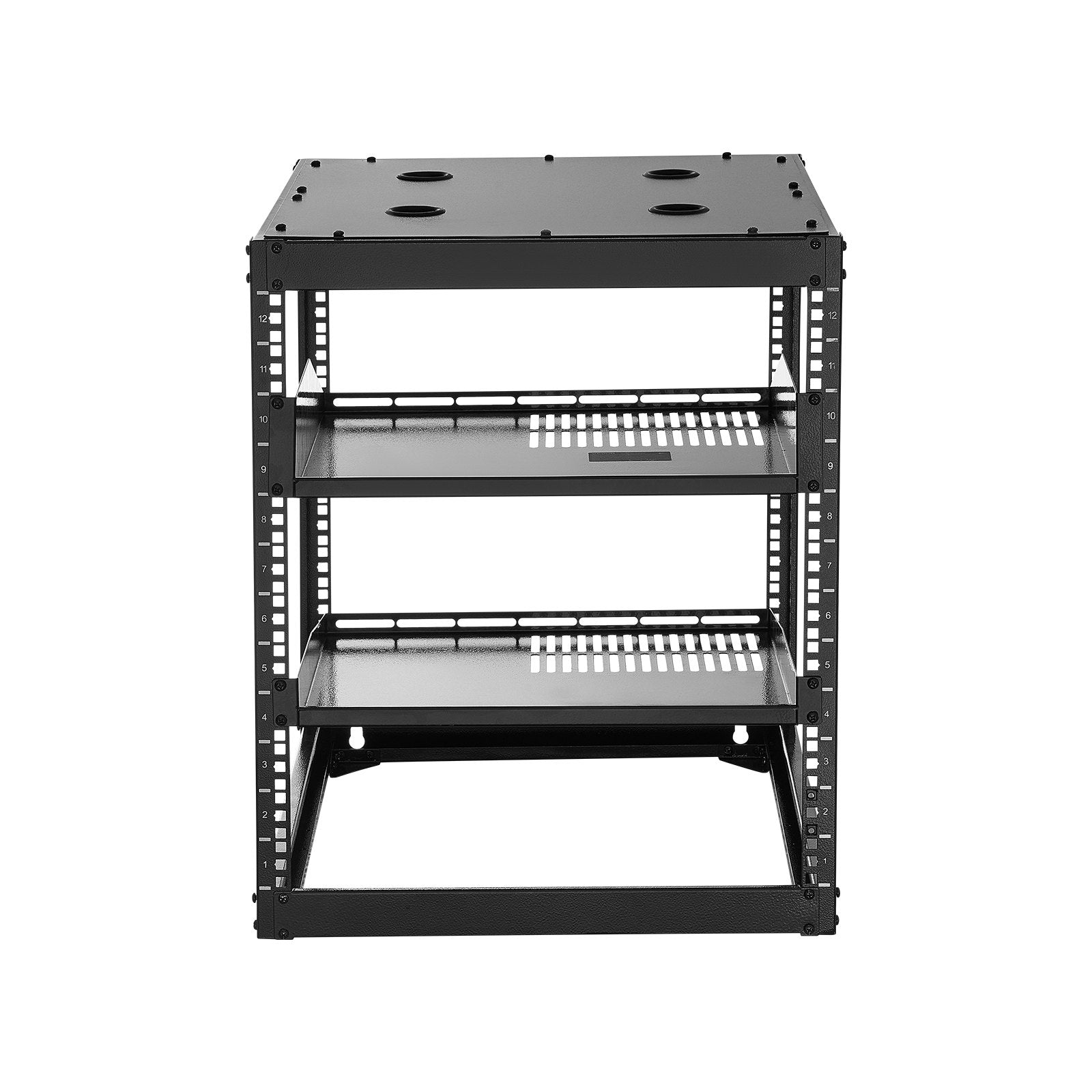 Desktops & Accessories: VEVOR 12U Open Frame Network Rack, 585 mm Depth, Wall Mounted or Floor Standing Server Rack, Heavy Duty 4 Post, with Vented Shelves & Mounting Hardware, Holds All Your Networking IT Equipment AV Gear