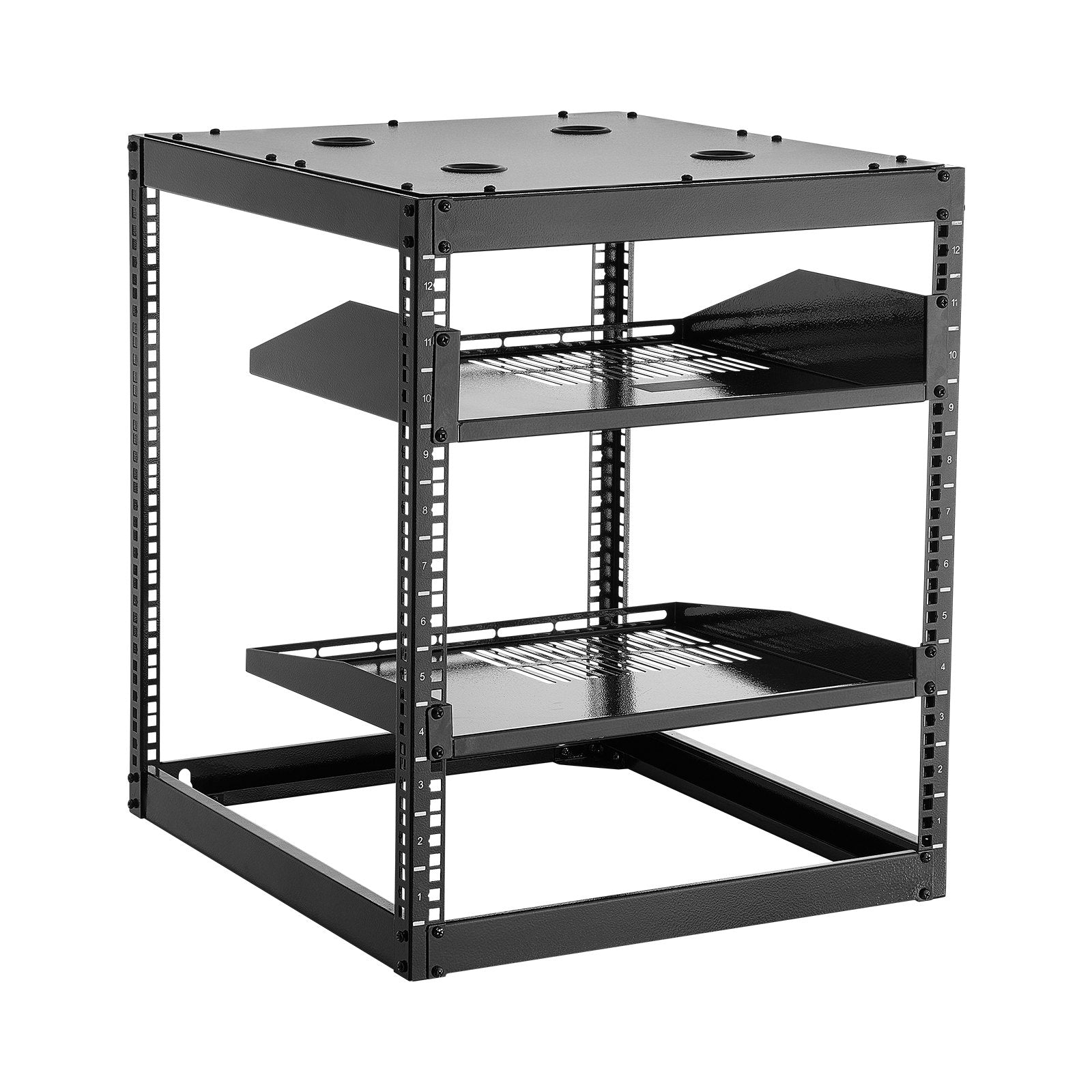 Desktops & Accessories: VEVOR 12U Open Frame Network Rack, 585 mm Depth, Wall Mounted or Floor Standing Server Rack, Heavy Duty 4 Post, with Vented Shelves & Mounting Hardware, Holds All Your Networking IT Equipment AV Gear