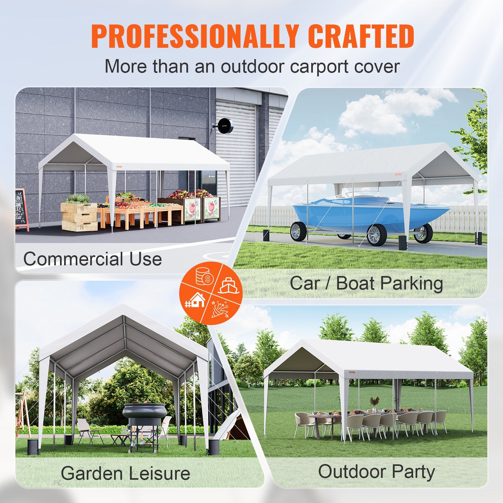 Canopies & Gazebos: VEVOR Carport Car Canopy Garage Shelter Tent 10x20ft with 8 Poles for Auto Boats