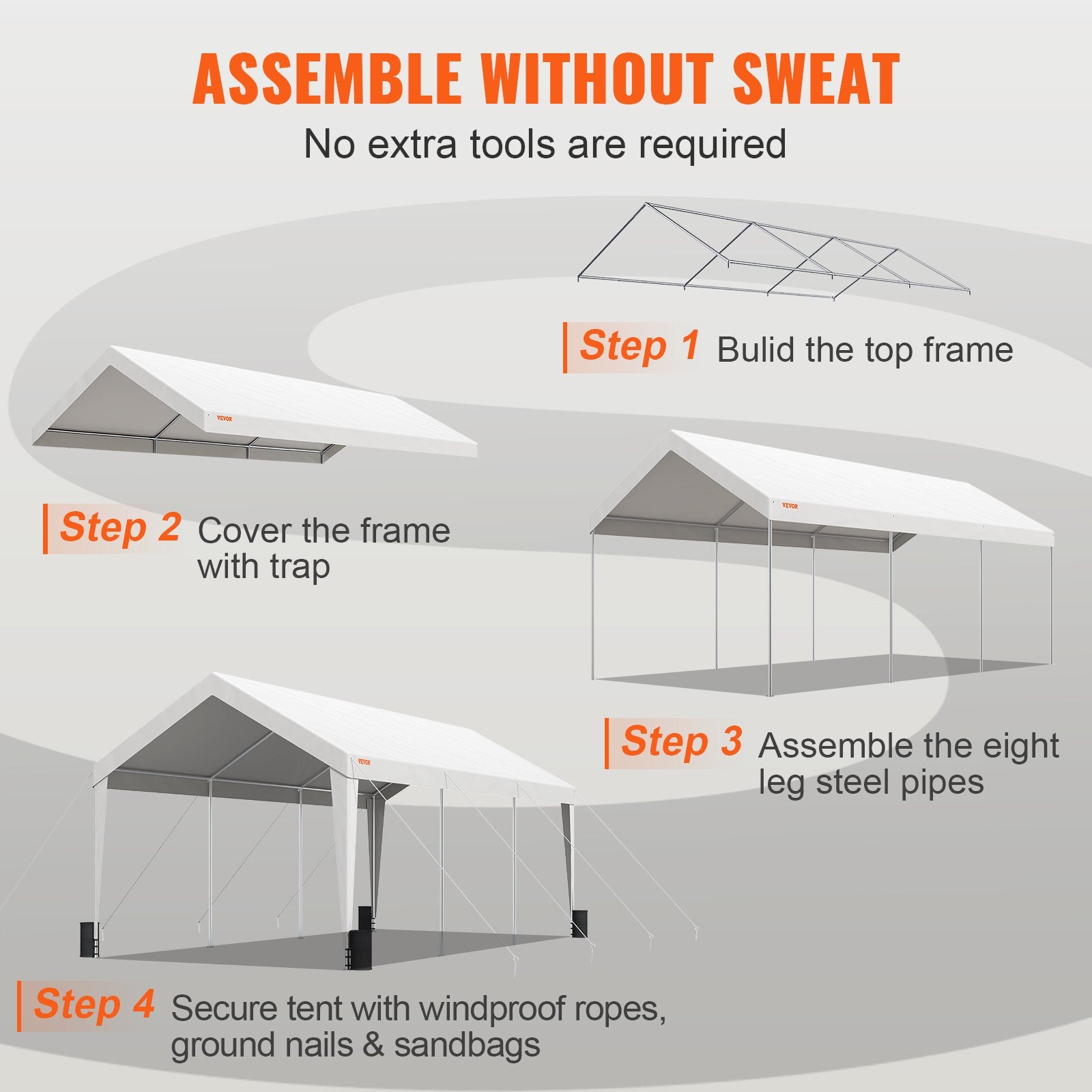 Canopies & Gazebos: VEVOR Carport Car Canopy Garage Shelter Tent 10x20ft with 8 Poles for Auto Boats