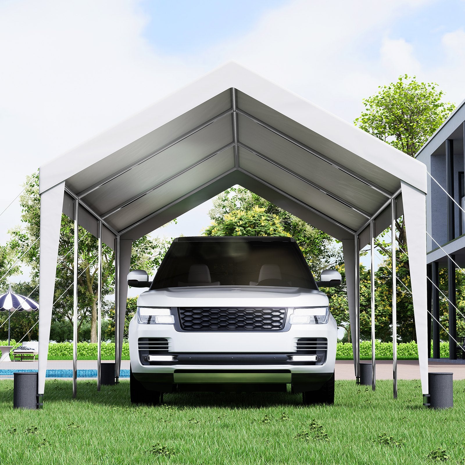 Canopies & Gazebos: VEVOR Carport Car Canopy Garage Shelter Tent 10x20ft with 8 Poles for Auto Boats