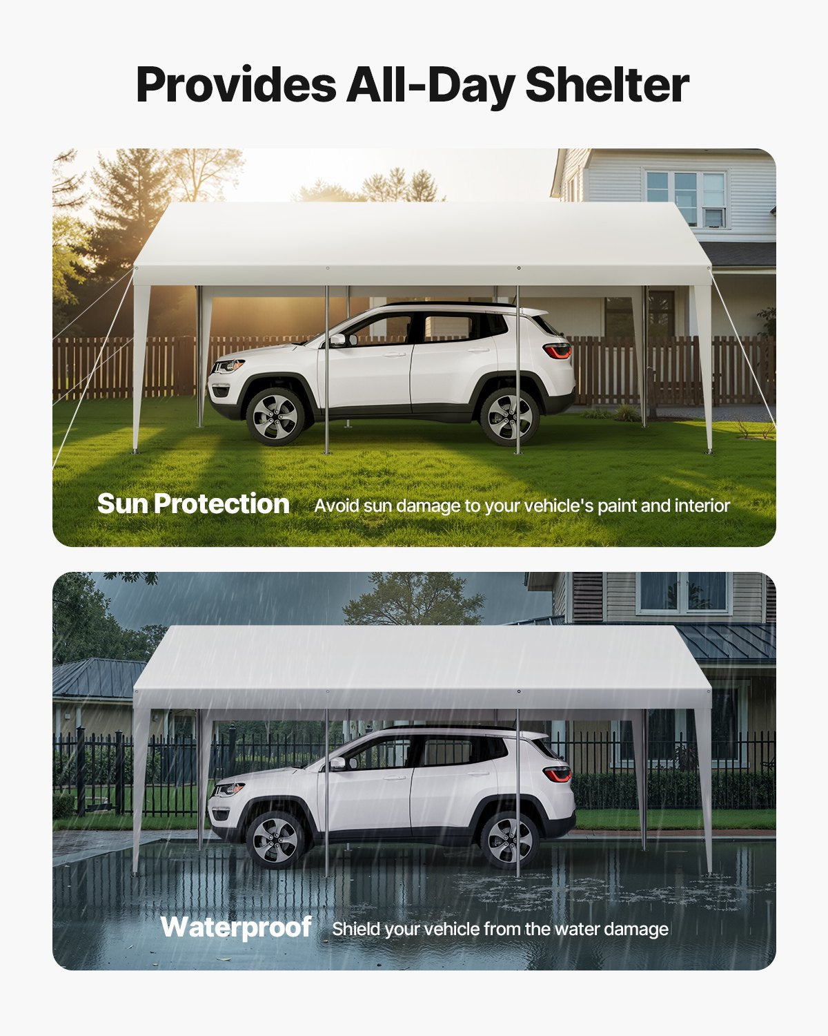 Canopies & Gazebos: VEVOR Carport Car Canopy 10 x 20 FT Heavy Duty Portable Car Shelter Tent White