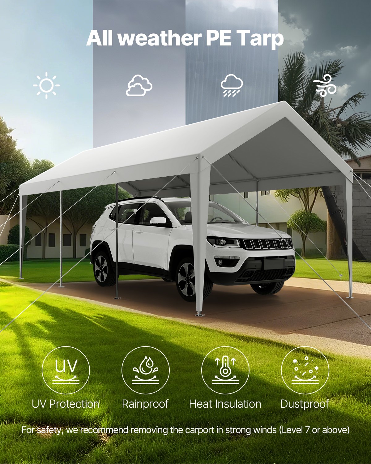 Canopies & Gazebos: VEVOR Carport Car Canopy 10 x 20 FT Heavy Duty Portable Car Shelter Tent White
