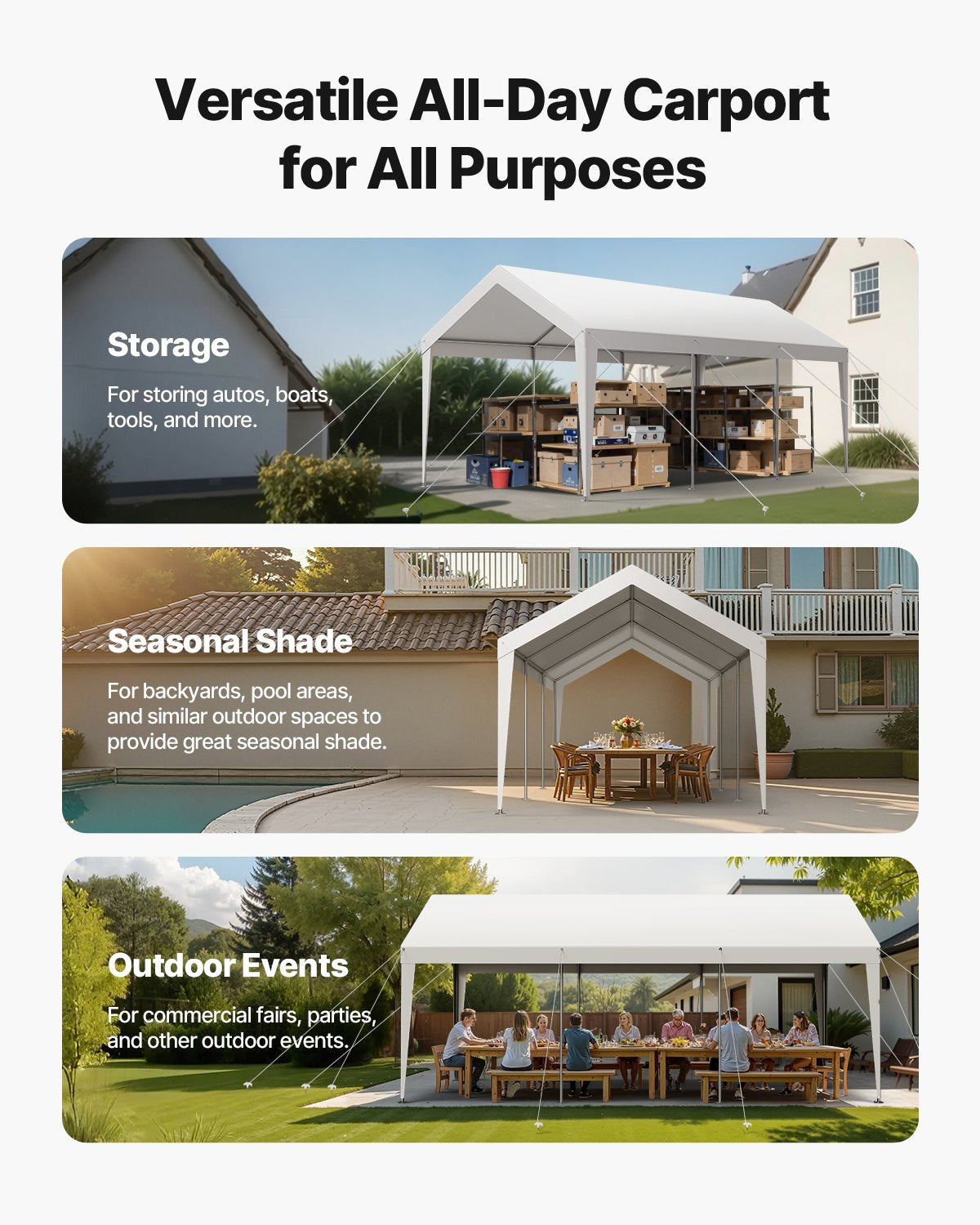 Canopies & Gazebos: VEVOR Carport Car Canopy 10 x 20 FT Heavy Duty Portable Car Shelter Tent White
