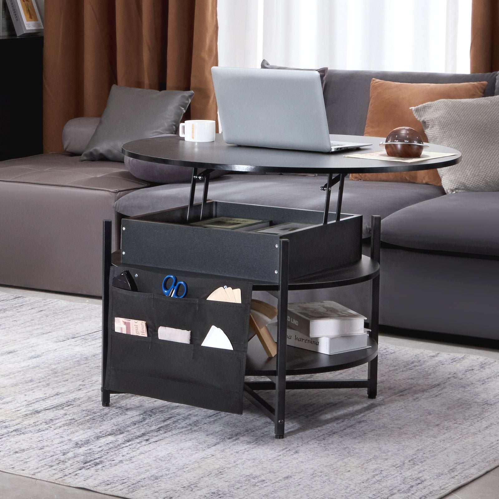 Outdoor Dining Sets: VEVOR Lift Top Coffee Table 35.3" Round Coffee Table for Living Room Black