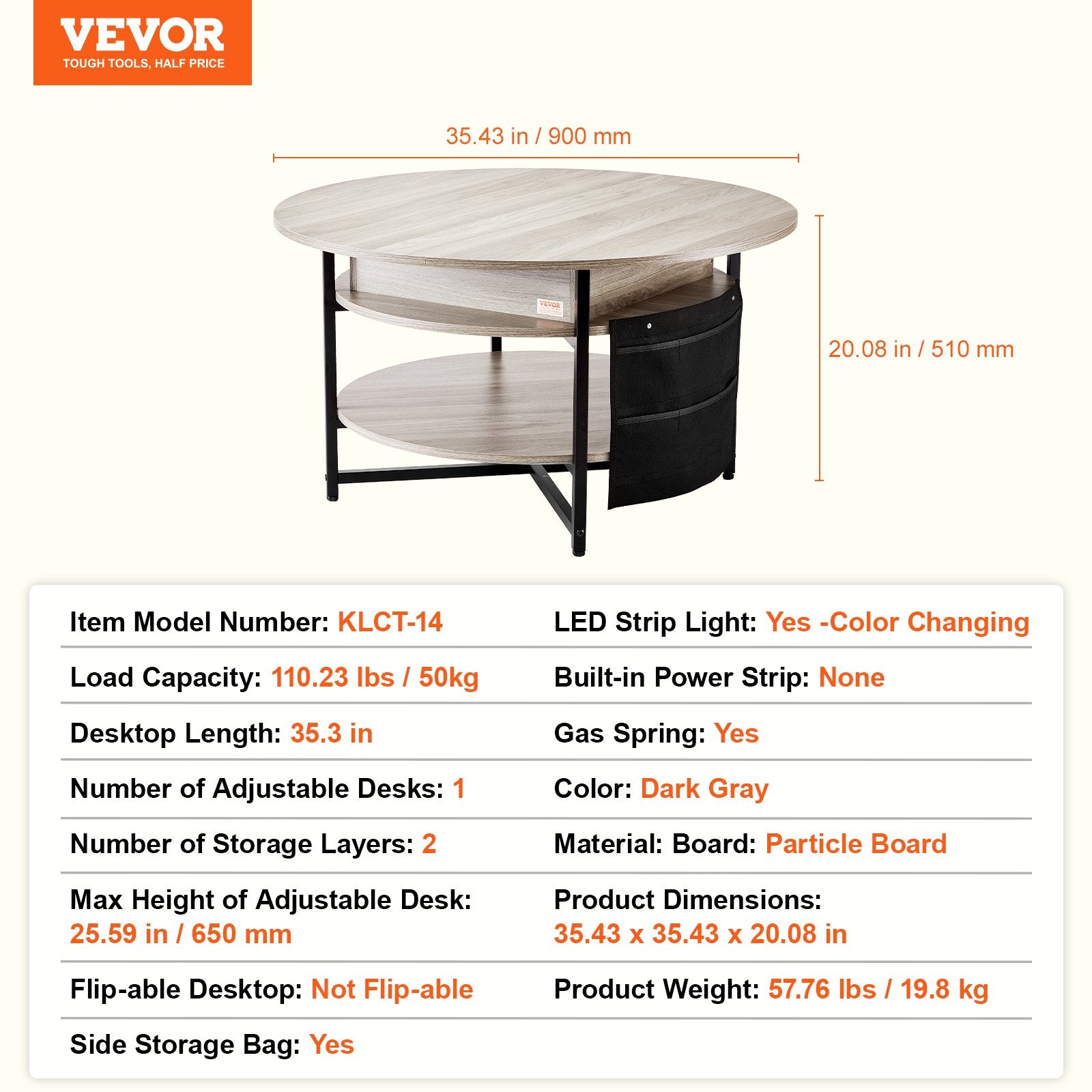 Outdoor Dining Sets: VEVOR Lift Top Coffee Table 35.3" Round Coffee Table for Living Room White