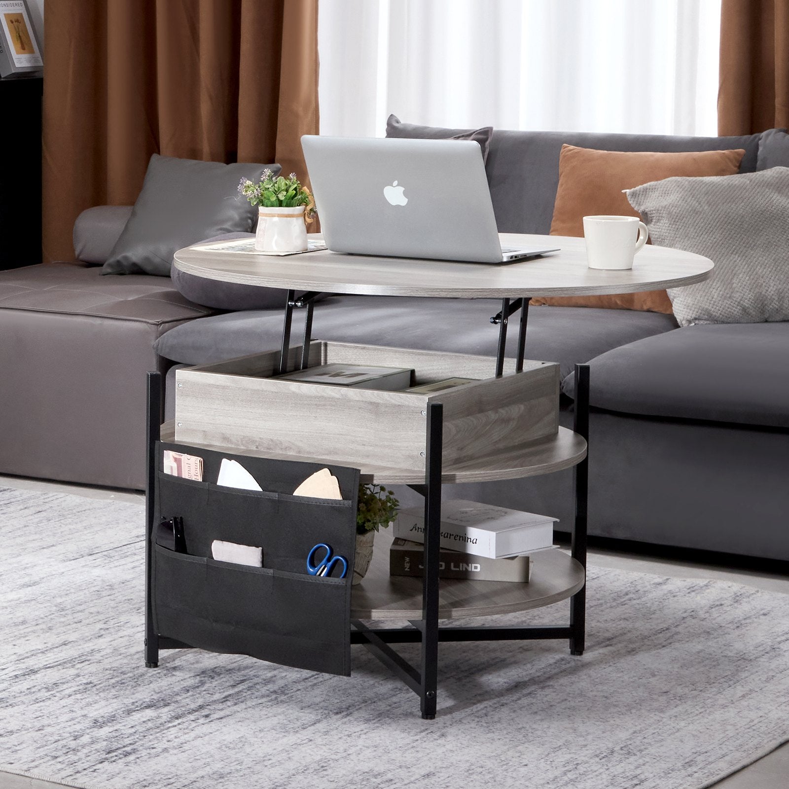 Outdoor Dining Sets: VEVOR Lift Top Coffee Table 35.3" Round Coffee Table for Living Room White