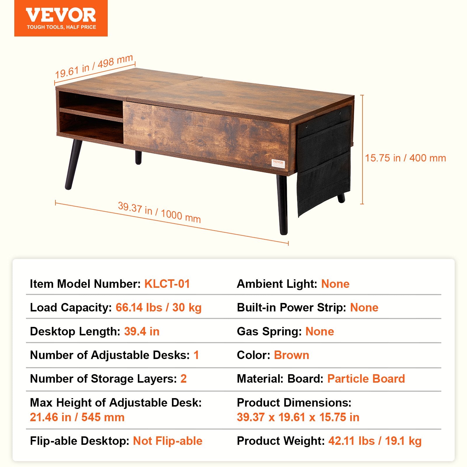 Outdoor Dining Sets: VEVOR Lift Top Coffee Table 39.4 in Rectangle Coffee Table for Living Room Brown