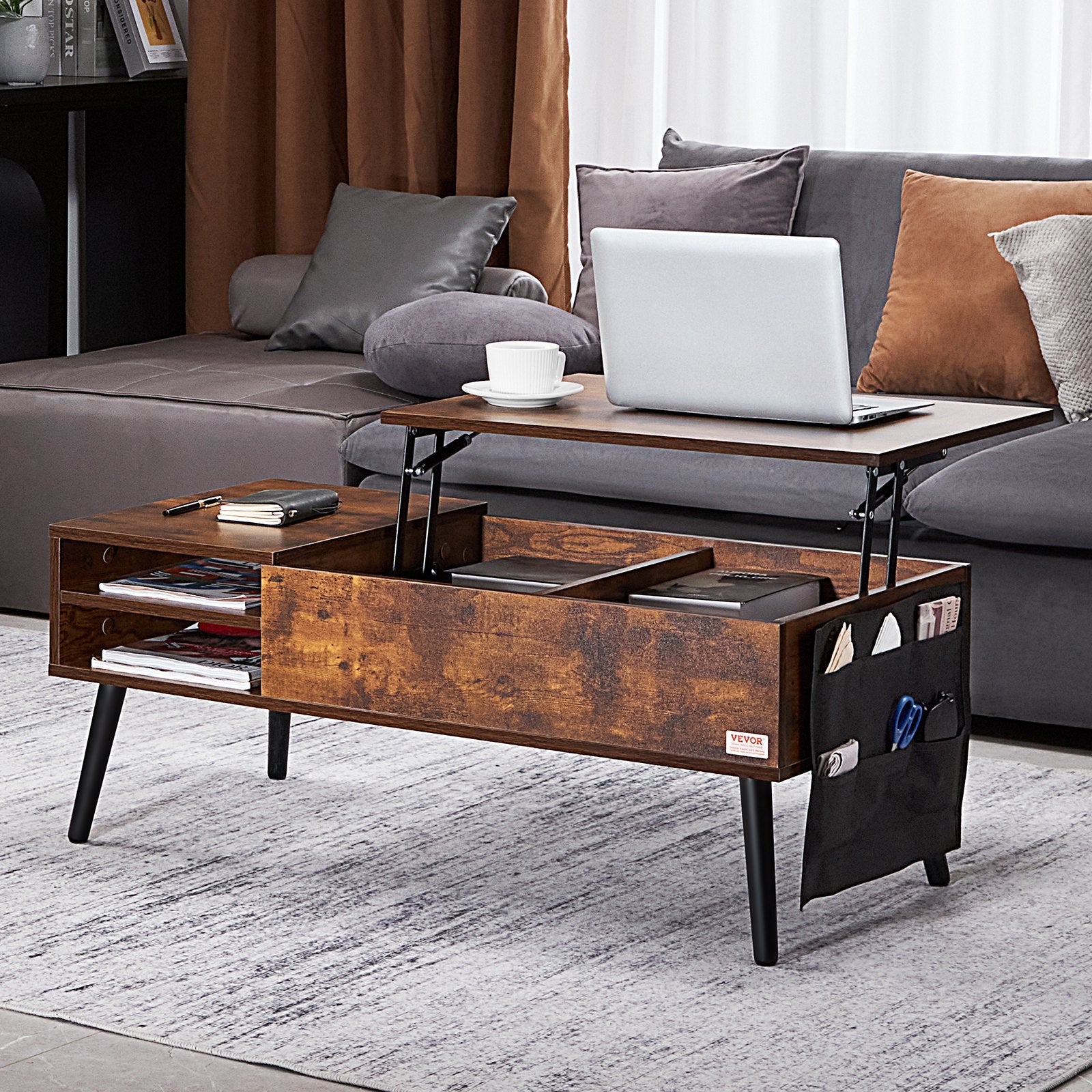 Outdoor Dining Sets: VEVOR Lift Top Coffee Table 39.4 in Rectangle Coffee Table for Living Room Brown