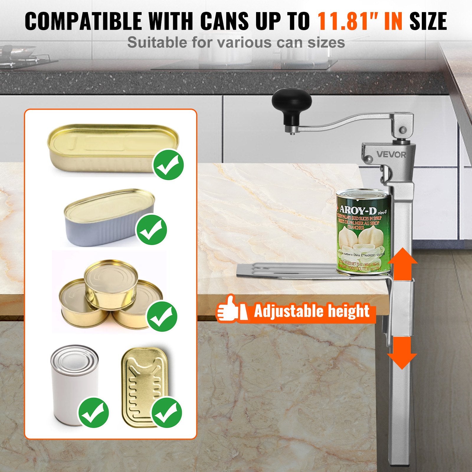 Fence & Gate Accessories: VEVOR Commercial Can Opener, Heavy-Duty Manual Tabletop Cans Opener for Cans Up to 300 mm Height, Height-Adjustable Professional Can Openers with Stainless Steel Blade, for Restaurant & Food Store