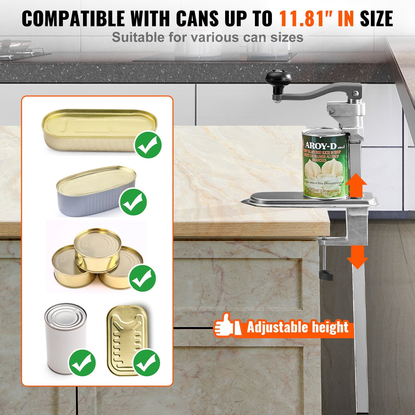 Fence & Gate Accessories: VEVOR Commercial Can Opener, Heavy-Duty Manual Tabletop Cans Opener for Cans Up to 300 mm Height, Height-Adjustable Can Openers Fixed with Screws & Table Clamp, for Restaurant, Hotel, and Food Store