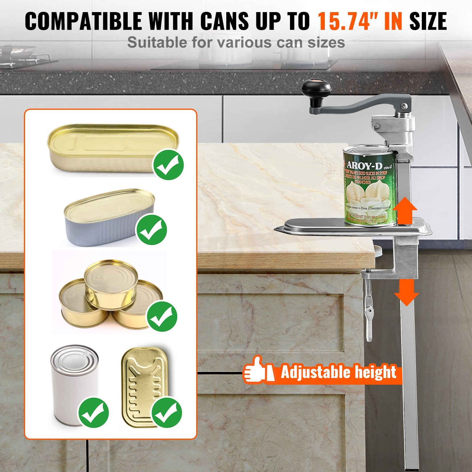 Manual Can Opener, Commercial Table Clamp Opener for Large Cans, Heavy Duty Can Opener with Base, Adjustable Height Industrial Jar Opener For Cans Up to 40cm Tall, for Restaurant Hotel Home Bar