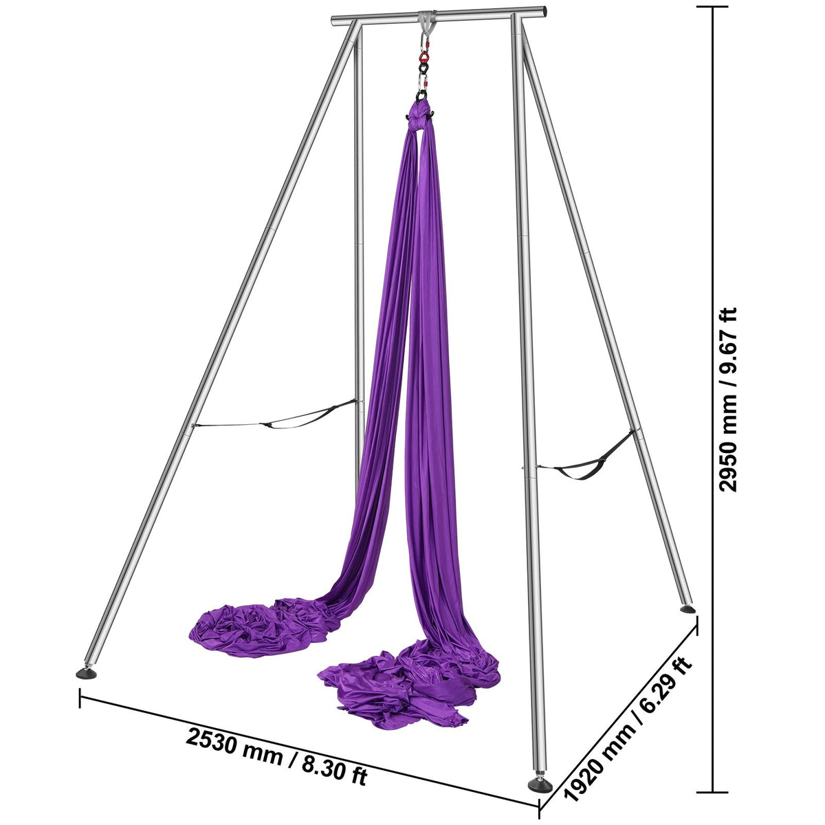 Aerial Yoga Frame & Yoga Hammock, 2950 mm Height Professional Yoga Swing Stand Comes with 12 m Length Aerial Hammock, Max 250 kg Load Capacity Yoga Rig for Indoor Outdoor Aerial Yoga, Purple