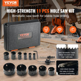 Saw Accessories: VEVOR Hole Saw Kit, 11 PCS Saw Blades, 2 Drill Bits, 1 Hex Wrench, Bi Metal M42 Hole Saw Set with Carrying Case, General Purpose Size from 3/4" to 3", Ideal for Wood Board, Iron and Plastic Plate