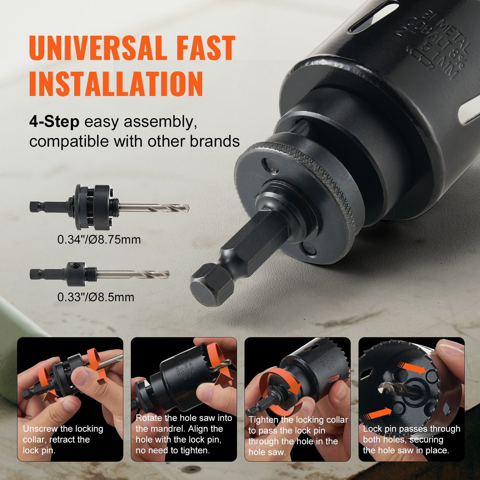 Saw Accessories: VEVOR Hole Saw Kit, 11 PCS Saw Blades, 2 Drill Bits, 1 Hex Wrench, Bi Metal M42 Hole Saw Set with Carrying Case, General Purpose Size from 3/4" to 3", Ideal for Wood Board, Iron and Plastic Plate