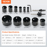 Saw Accessories: VEVOR Hole Saw Kit, 11 PCS Saw Blades, 2 Drill Bits, 1 Hex Wrench, Bi Metal M42 Hole Saw Set with Carrying Case, General Purpose Size from 3/4" to 3", Ideal for Wood Board, Iron and Plastic Plate
