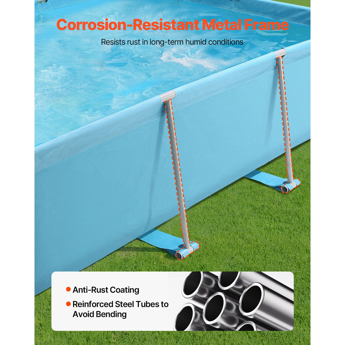 Frame Above Ground Swimming Pool, 3 x 2 x 0.762 m Rectangular Steel Metal Frame, Large Rectangle Outdoor Backyard Family Pool, Easy to Assemble Rust-Resistant, 3959.54 L Water Capacity, Blue