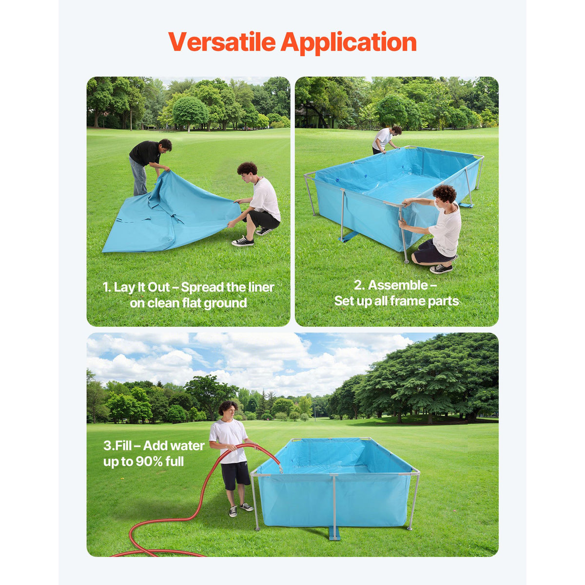 Frame Above Ground Swimming Pool, 3 x 2 x 0.762 m Rectangular Steel Metal Frame, Large Rectangle Outdoor Backyard Family Pool, Easy to Assemble Rust-Resistant, 3959.54 L Water Capacity, Blue