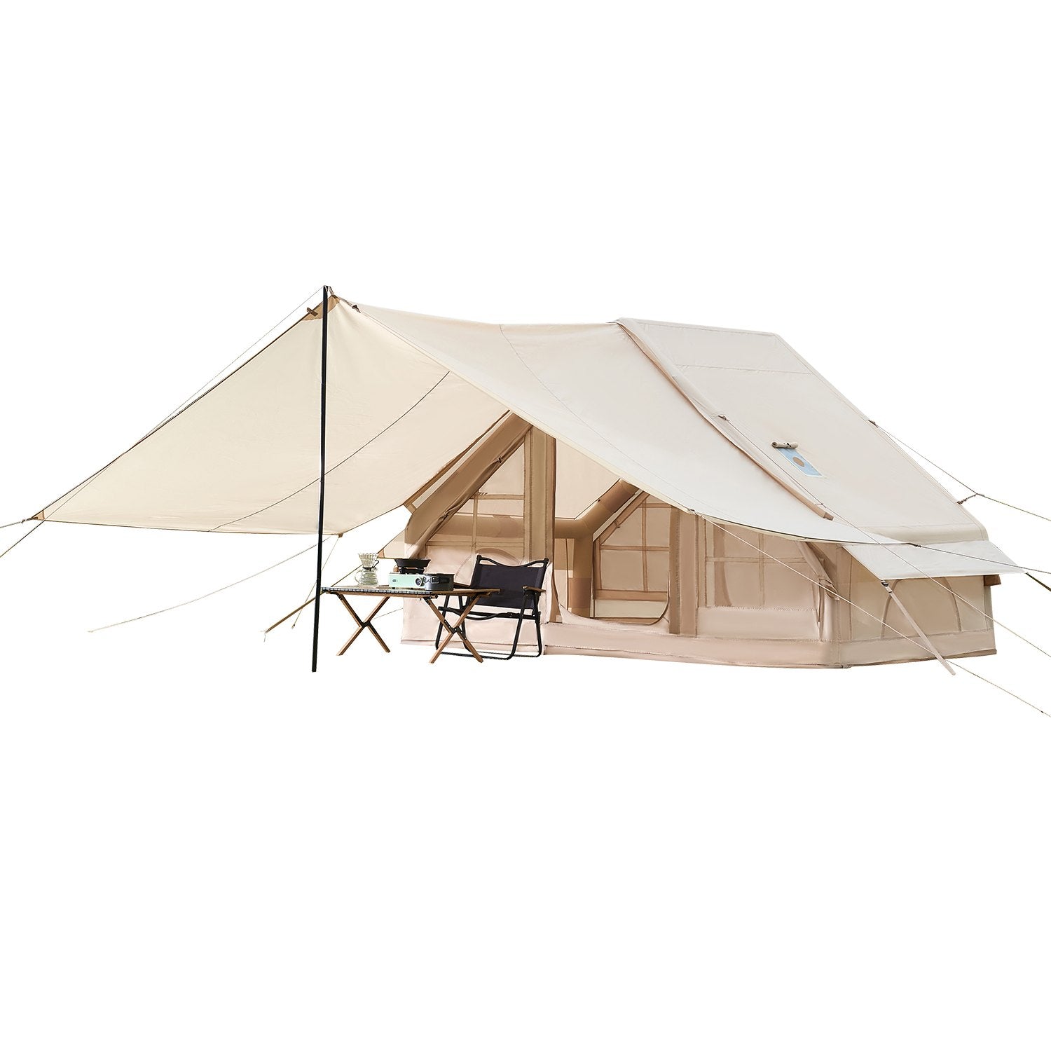 Tents: VEVOR Inflatable Tents for Camping, 3-5 Person Easy Setup Blow up Tent with Hand Pump, 300D Oxford 4 Season Glamping Tent with Canopy, Stove Jack, 2 Doors & 2 Mesh Windows (Storage Bag Included)