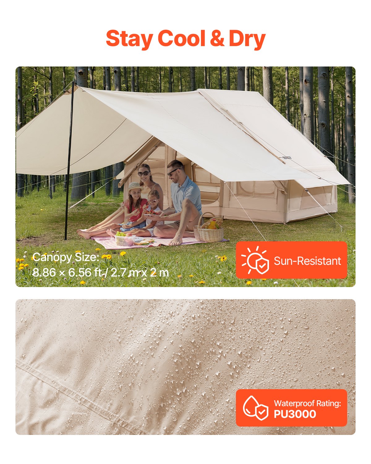 Tents: VEVOR Inflatable Tents for Camping, 3-5 Person Easy Setup Blow up Tent with Hand Pump, 300D Oxford 4 Season Glamping Tent with Canopy, Stove Jack, 2 Doors & 2 Mesh Windows (Storage Bag Included)