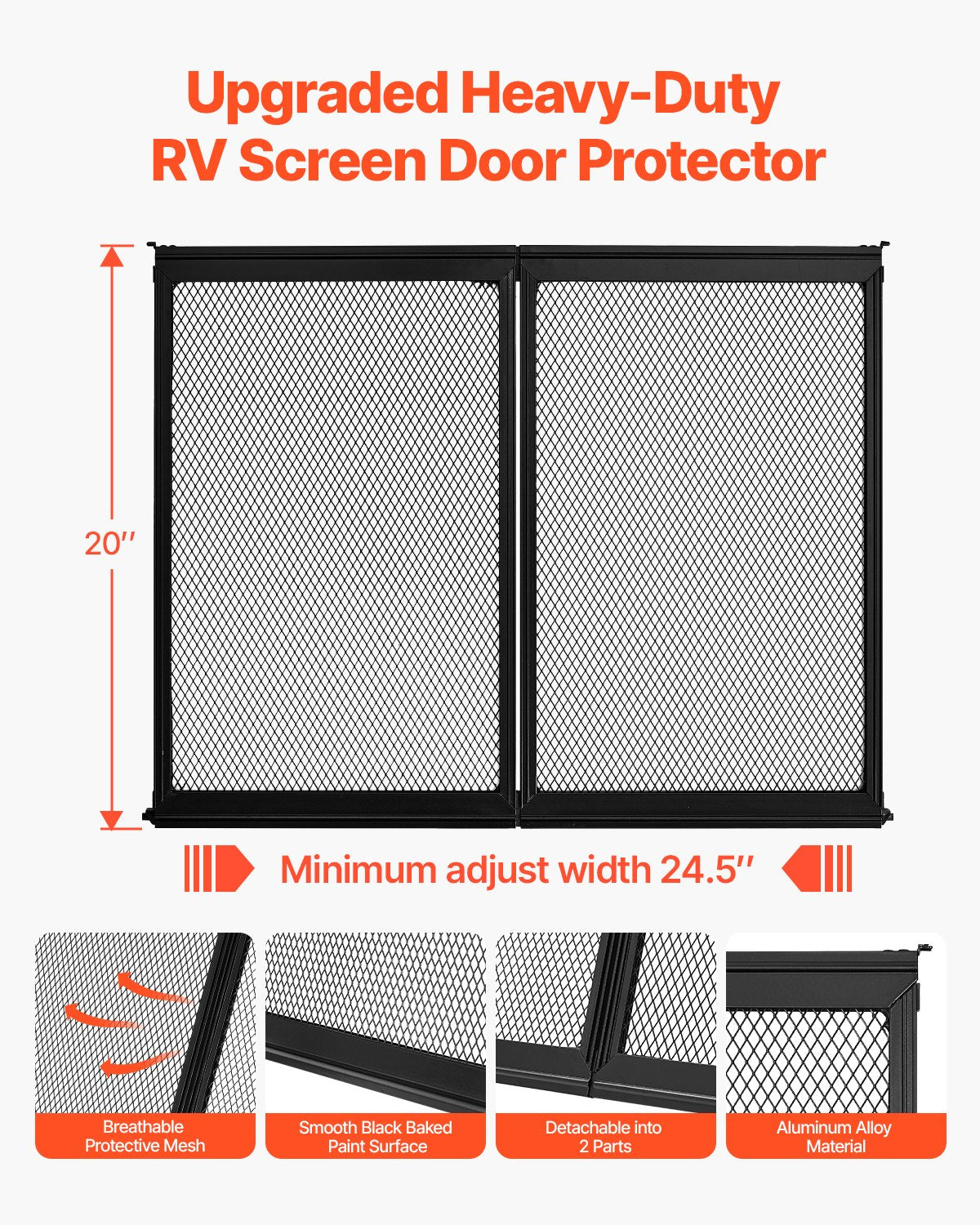 Curtains & Drapes: VEVOR RV Screen Door Protector,  622.3 x 508 mm Door Grille, Easy to Install and Disassemble, Reinforced Breathable Protective Mesh, Aluminum Alloy Camper RV Entry Protector for Pet Protection, Black