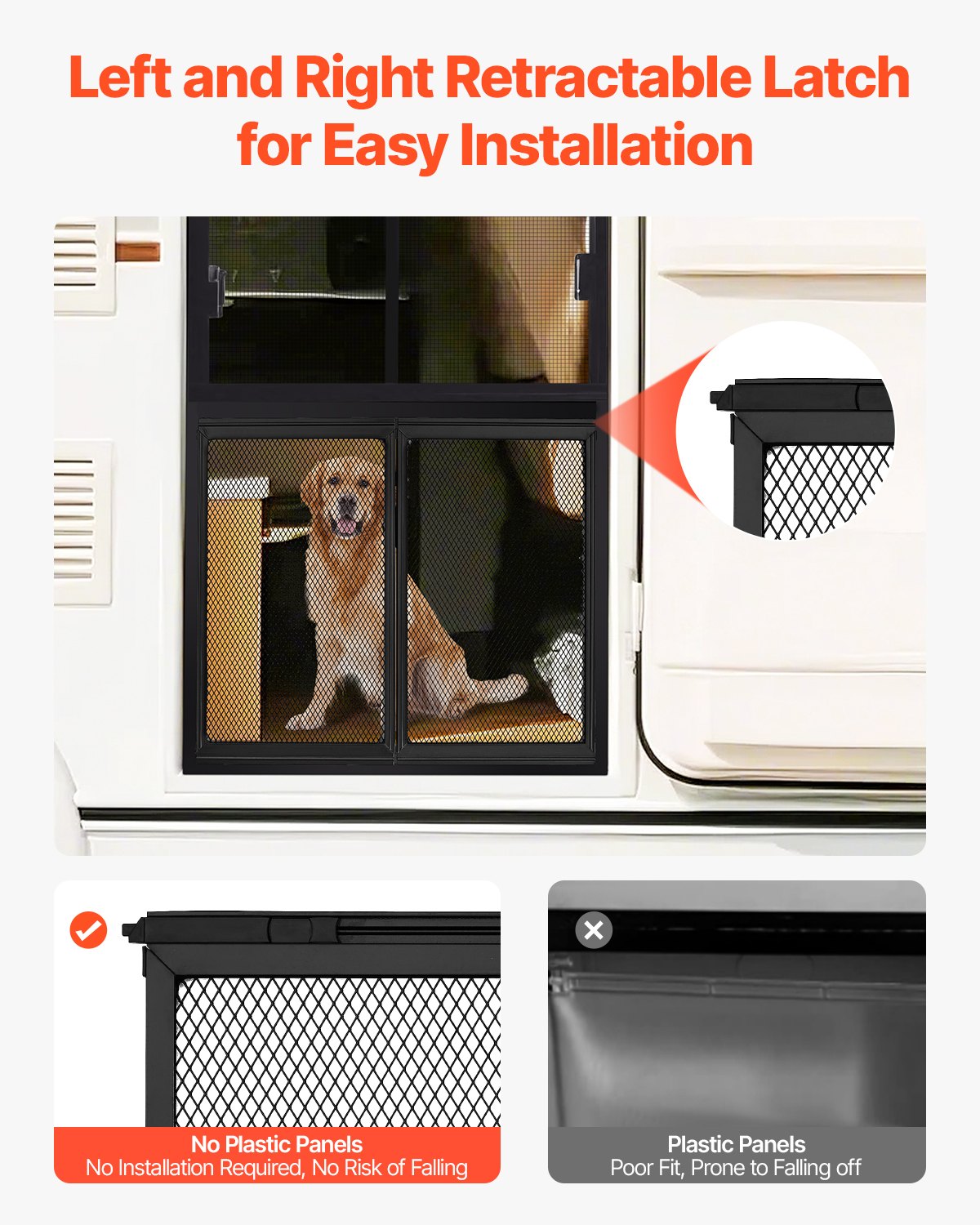 Curtains & Drapes: VEVOR RV Screen Door Protector,  622.3 x 508 mm Door Grille, Easy to Install and Disassemble, Reinforced Breathable Protective Mesh, Aluminum Alloy Camper RV Entry Protector for Pet Protection, Black