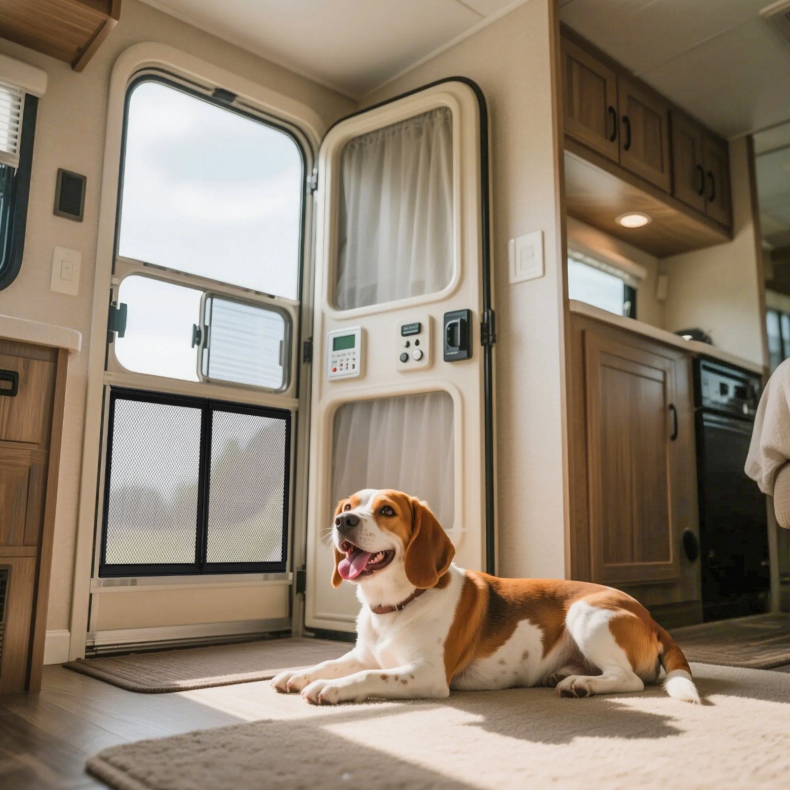 Curtains & Drapes: VEVOR RV Screen Door Protector,  622.3 x 508 mm Door Grille, Easy to Install and Disassemble, Reinforced Breathable Protective Mesh, Aluminum Alloy Camper RV Entry Protector for Pet Protection, Black