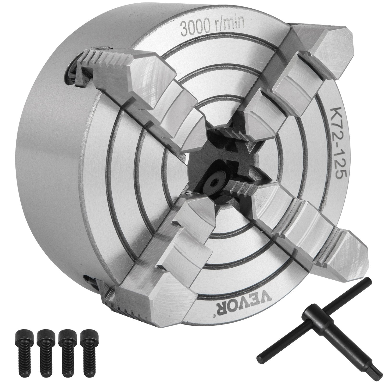 Drill & Screwdriver Accessories: VEVOR Metal Lathe Chuck 4-Jaw Independent 5 inch Cast Iron Milling Turning CNC