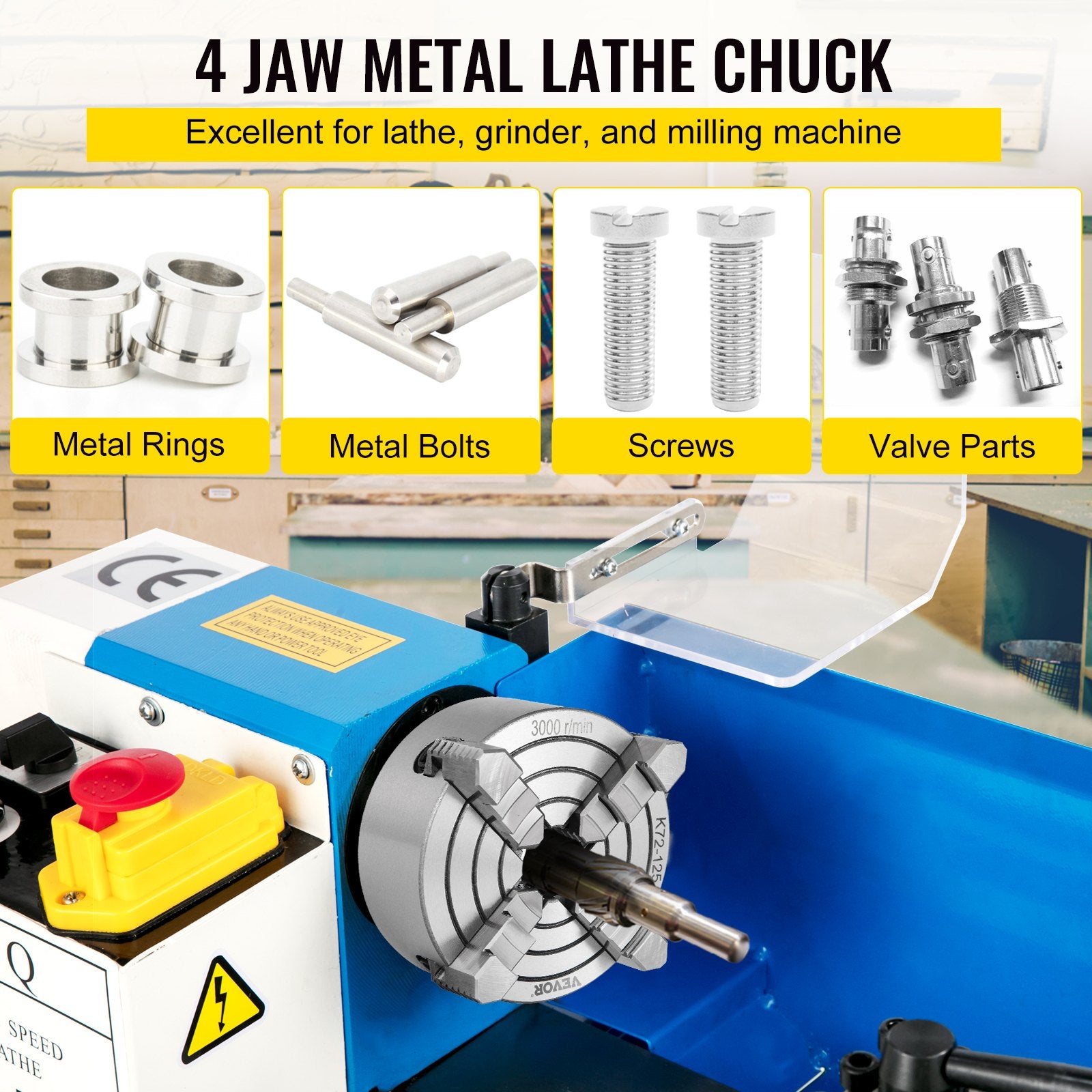 Drill & Screwdriver Accessories: VEVOR Metal Lathe Chuck 4-Jaw Independent 5 inch Cast Iron Milling Turning CNC