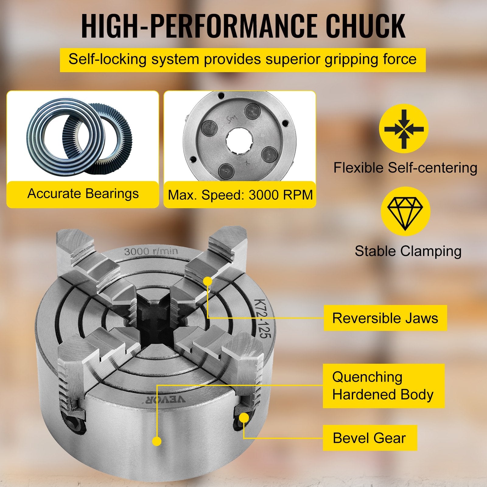Drill & Screwdriver Accessories: VEVOR Metal Lathe Chuck 4-Jaw Independent 5 inch Cast Iron Milling Turning CNC