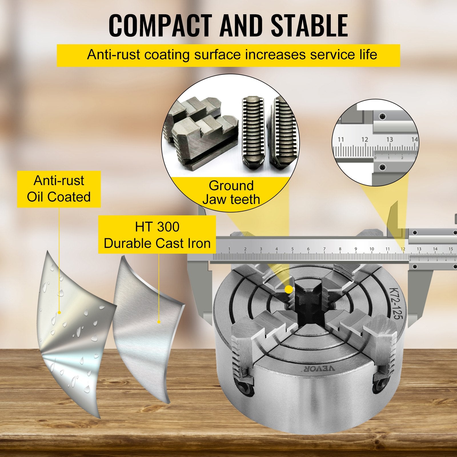 Drill & Screwdriver Accessories: VEVOR Metal Lathe Chuck 4-Jaw Independent 5 inch Cast Iron Milling Turning CNC