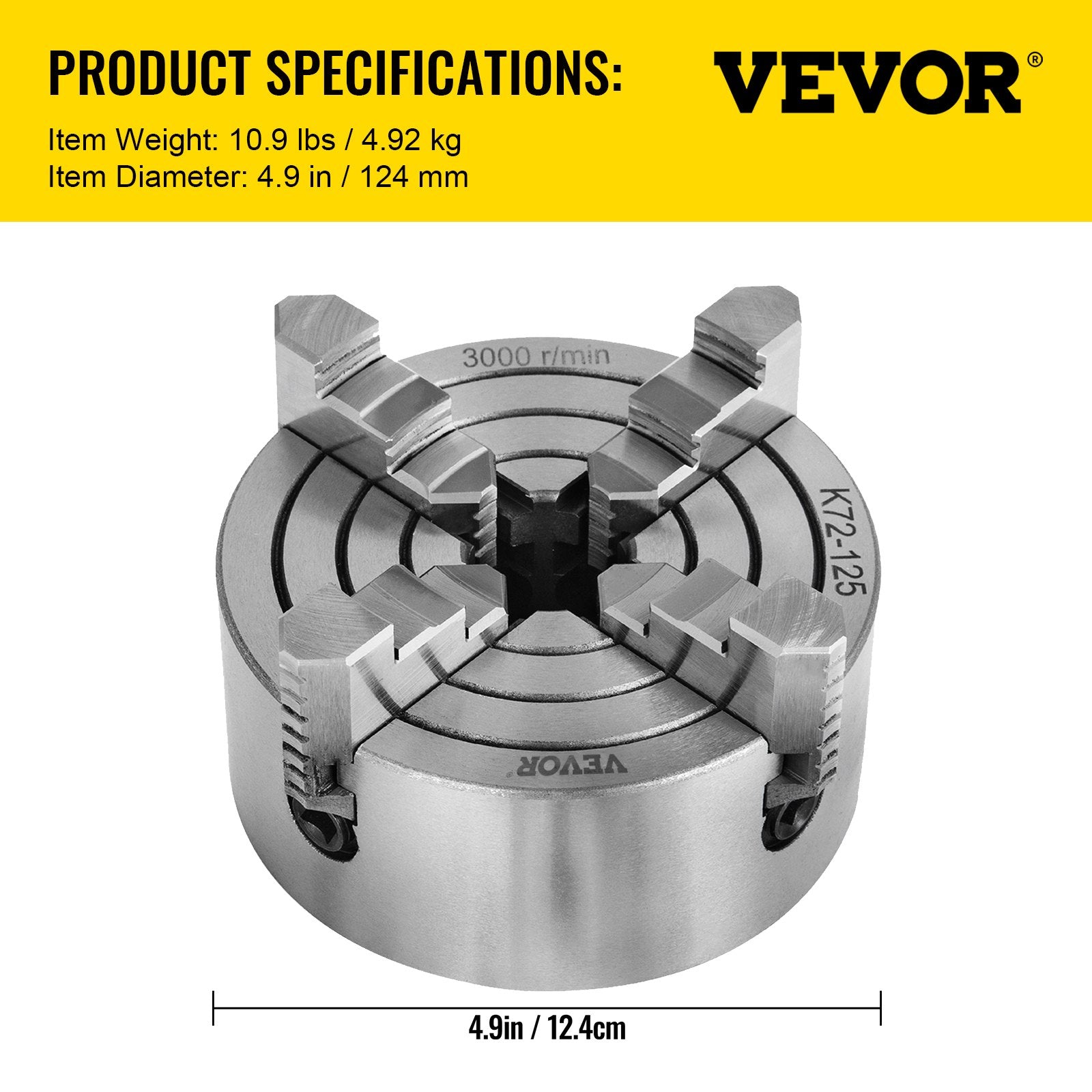 Drill & Screwdriver Accessories: VEVOR Metal Lathe Chuck 4-Jaw Independent 5 inch Cast Iron Milling Turning CNC