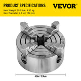 Drill & Screwdriver Accessories: VEVOR Metal Lathe Chuck 4-Jaw Independent 5 inch Cast Iron Milling Turning CNC