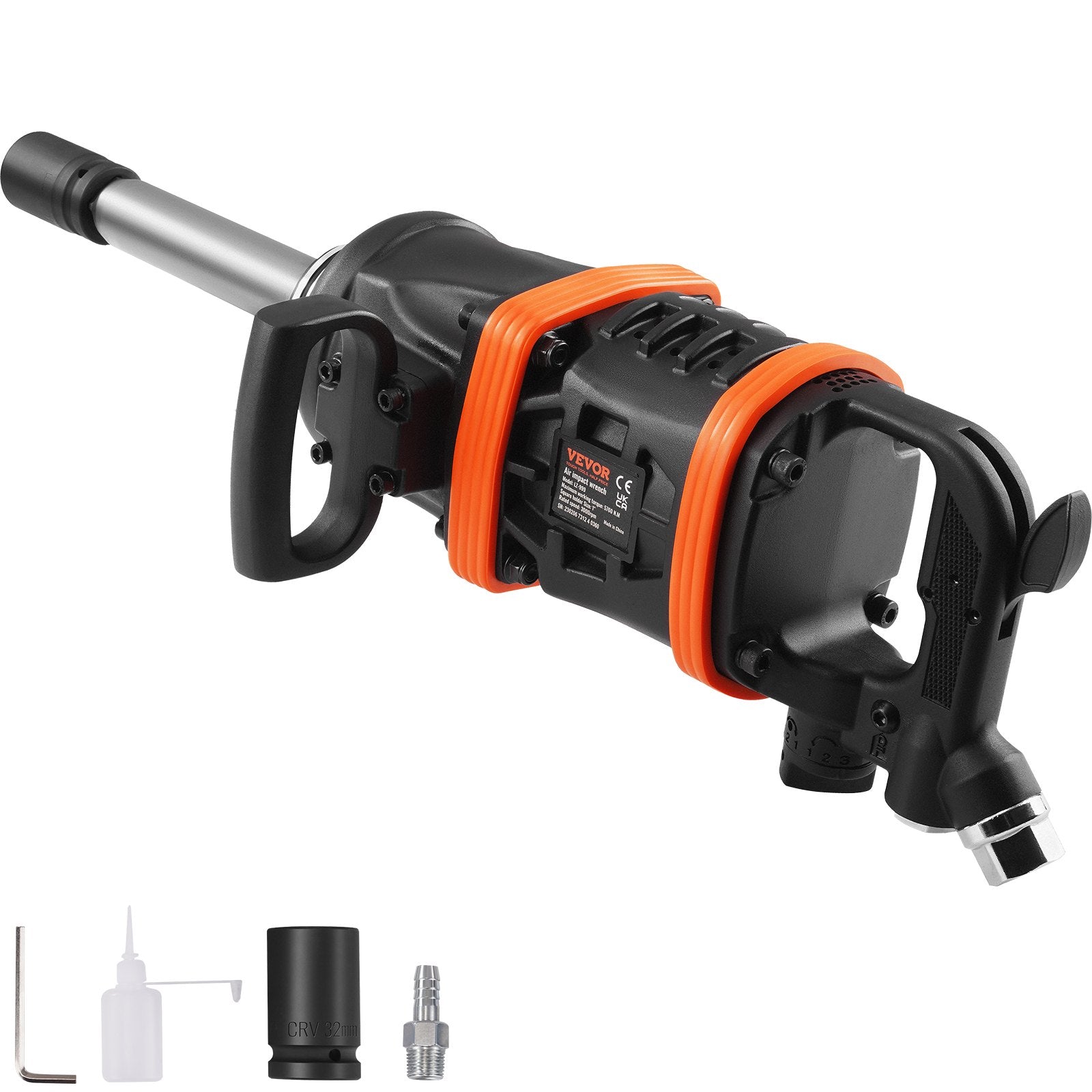 Hammers: VEVOR 1 Inch Air Impact Wrench, Up to 5175 ft-lbs Beast Reverse Torque Output Pneumatic Impact Gun w/ 8 Inch Extended Anvil for Repairs_nd_aintenance of Heavy Duty Machinery / Semi-Truck / Bus