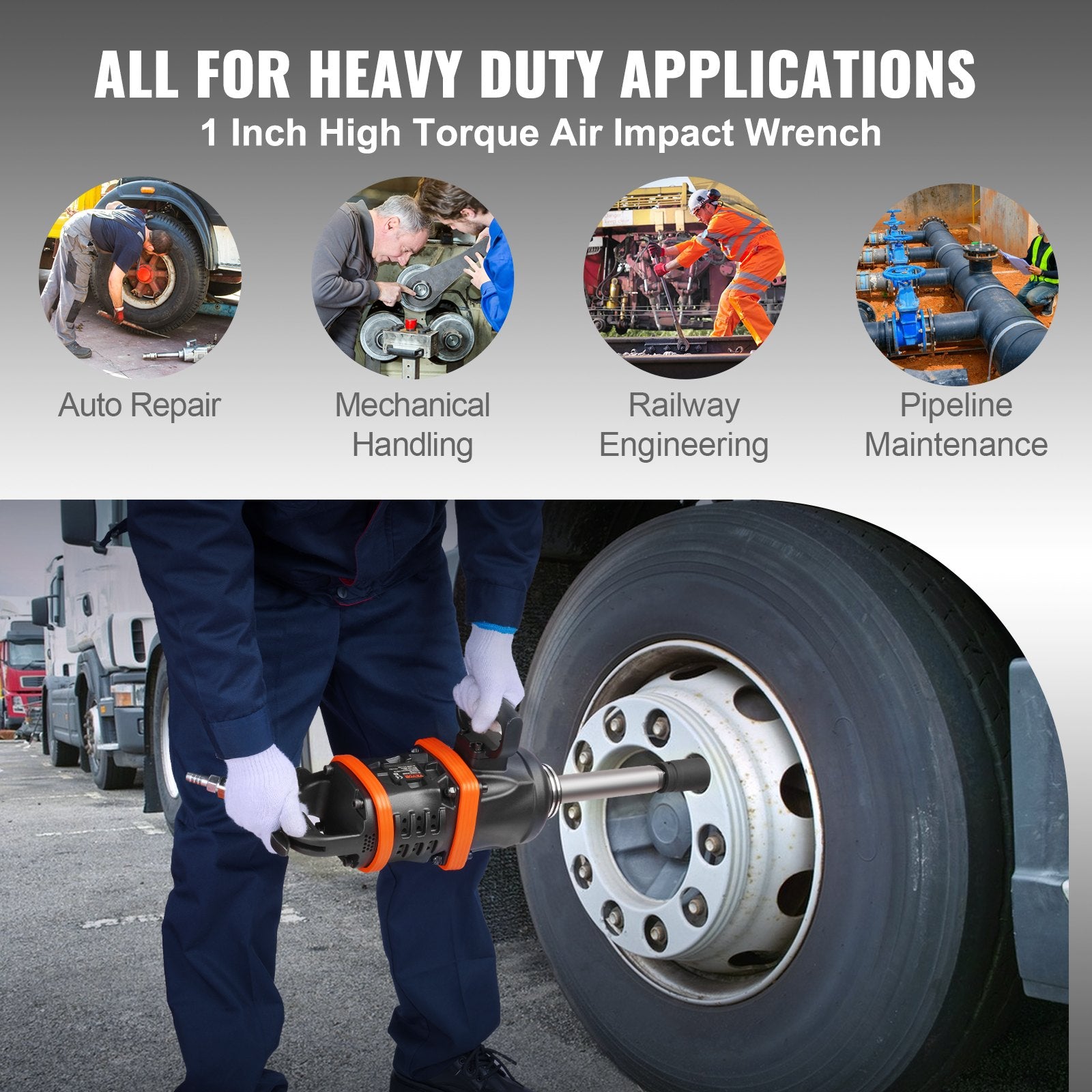 Hammers: VEVOR 1 Inch Air Impact Wrench, Up to 5175 ft-lbs Beast Reverse Torque Output Pneumatic Impact Gun w/ 8 Inch Extended Anvil for Repairs_nd_aintenance of Heavy Duty Machinery / Semi-Truck / Bus