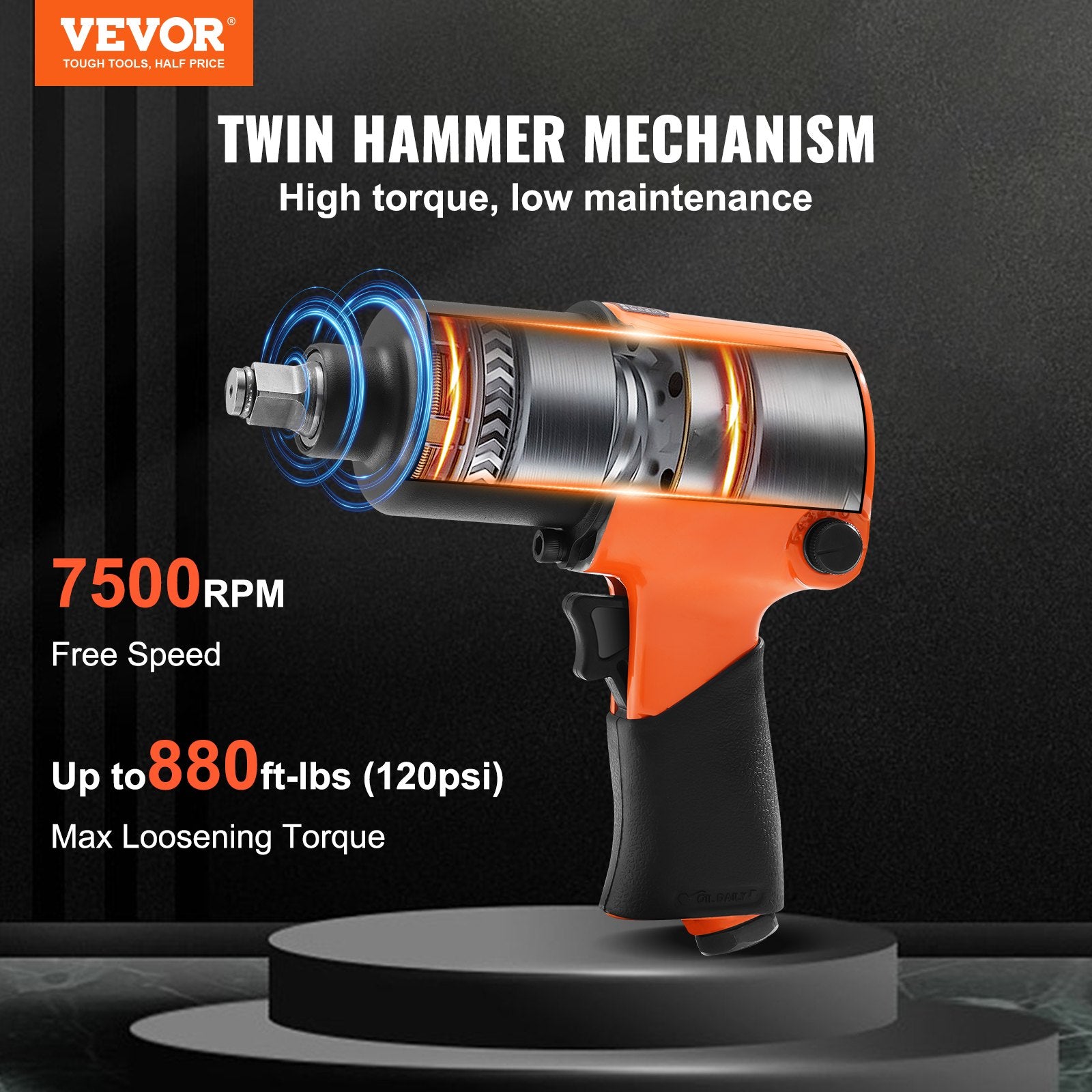 Automotive Repair & Speciality Tools: VEVOR Air Impact Wrench 1/2" Square Drive 880ft-lbs Nut-busting Torque 90-120PSI