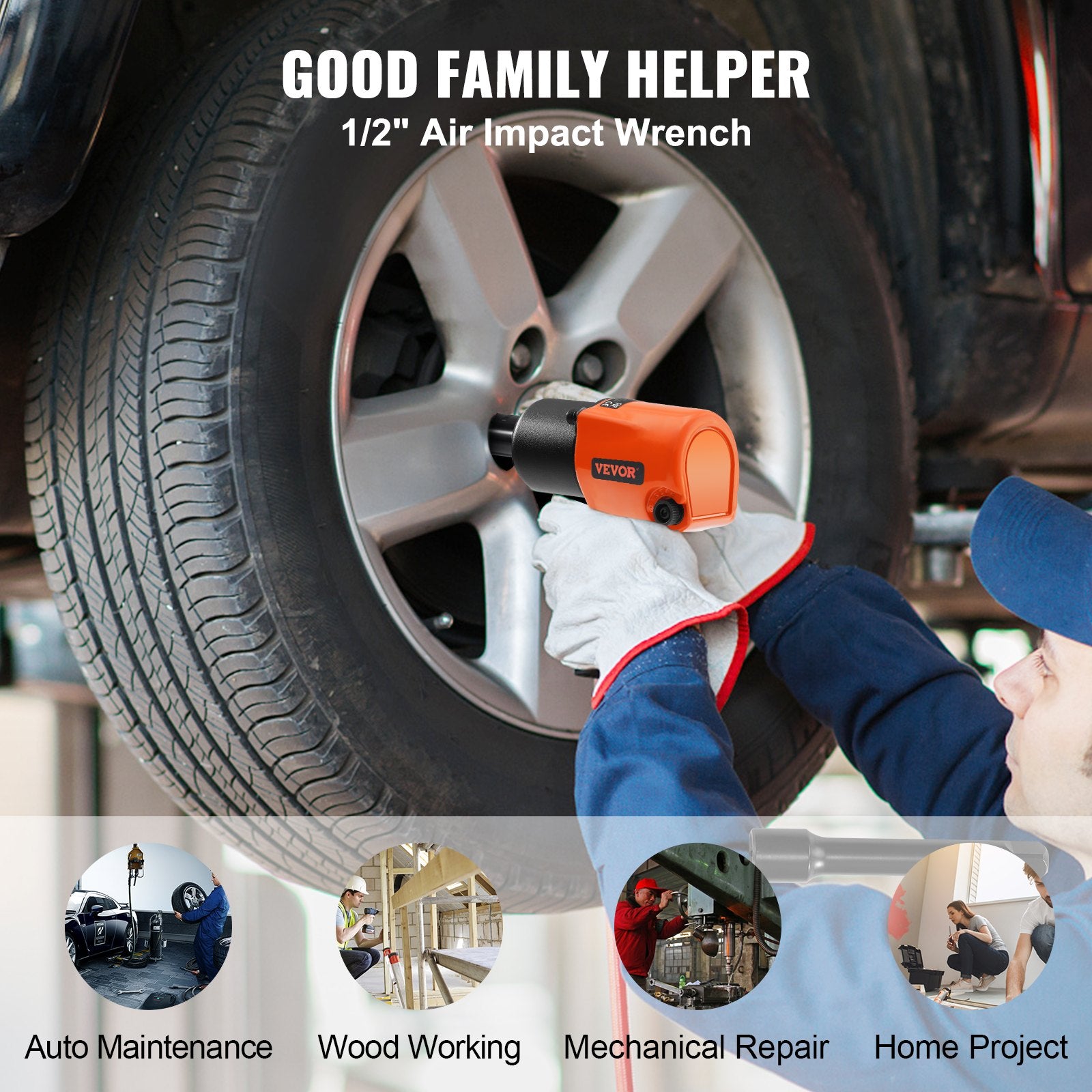 Automotive Repair & Speciality Tools: VEVOR Air Impact Wrench 1/2" Square Drive 880ft-lbs Nut-busting Torque 90-120PSI