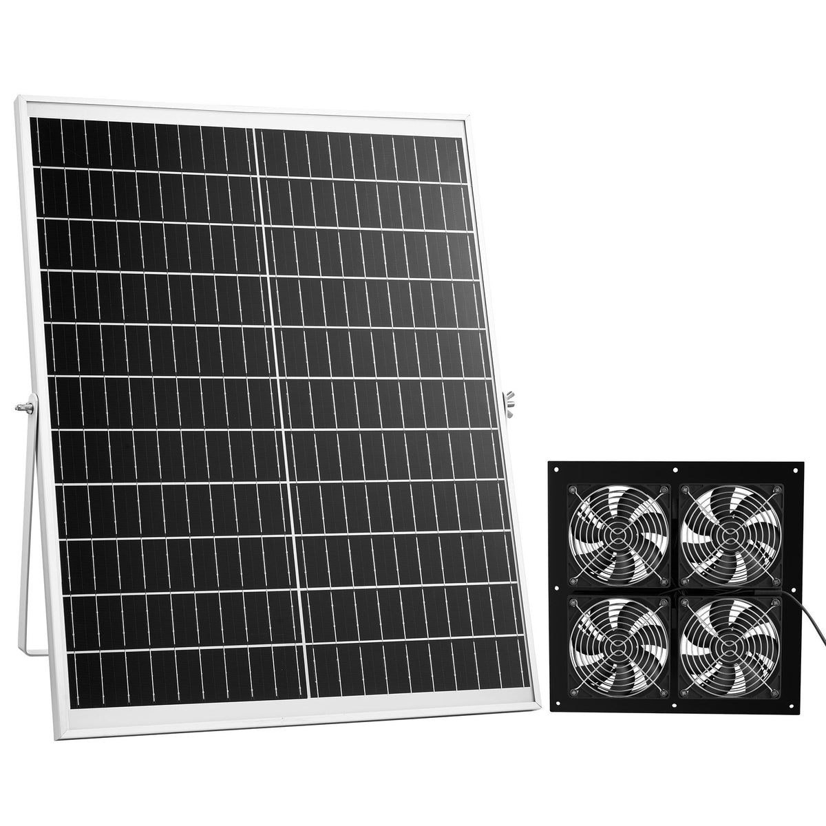 Solar Powered Fan, 25W Solar Panel with 4 Fans, Adjustable Solar Panel Angle, 2668 RPM High-Speed, Flexible Installation, Fast Air Exchange for Greenhouse, Grow Tents, Chicken Coops, Shelters