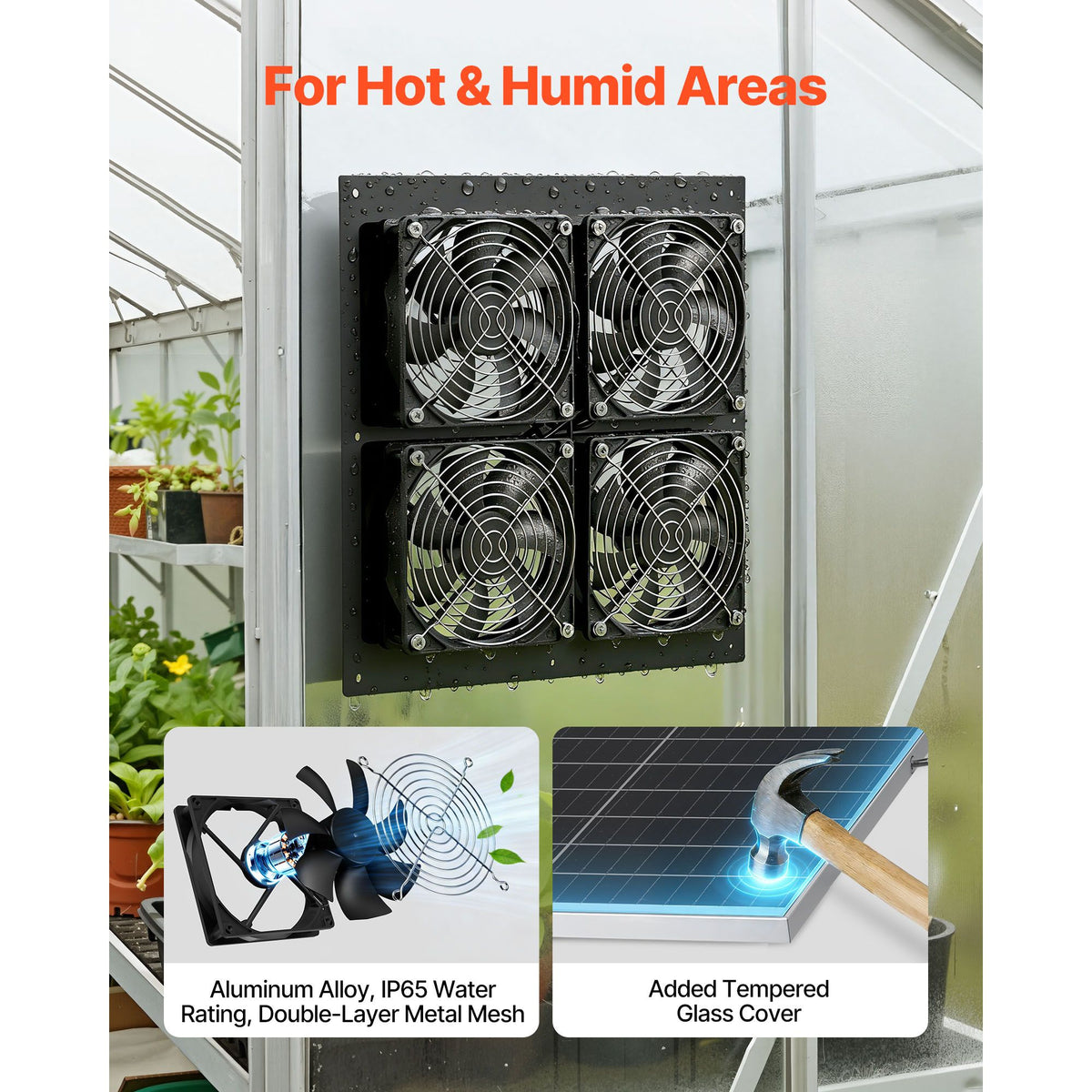 Solar Powered Fan, 25W Solar Panel with 4 Fans, Adjustable Solar Panel Angle, 2668 RPM High-Speed, Flexible Installation, Fast Air Exchange for Greenhouse, Grow Tents, Chicken Coops, Shelters