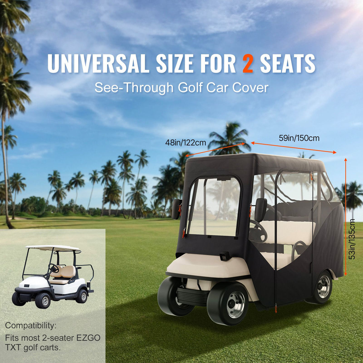 Golf Cart Enclosure, Polyester Driving Enclosure, Club Car Covers Suitable for 2-Seater Golf Carts, Sunproof and Dustproof Outdoor Cart Cover