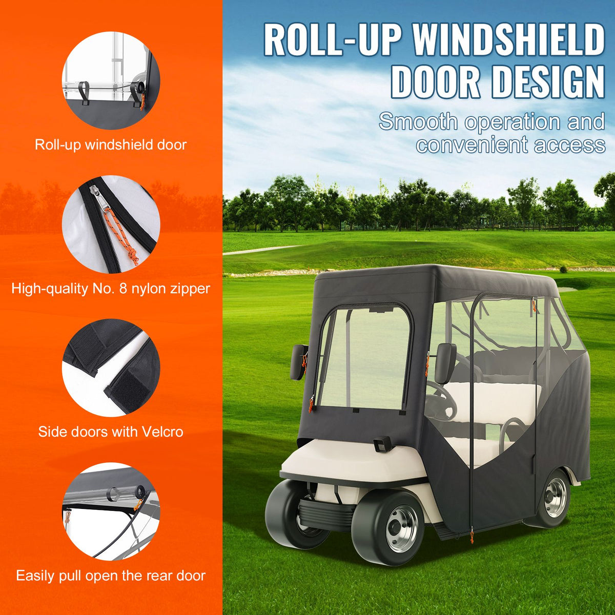 Golf Cart Enclosure, Polyester Driving Enclosure, Club Car Covers Suitable for 2-Seater Golf Carts, Sunproof and Dustproof Outdoor Cart Cover