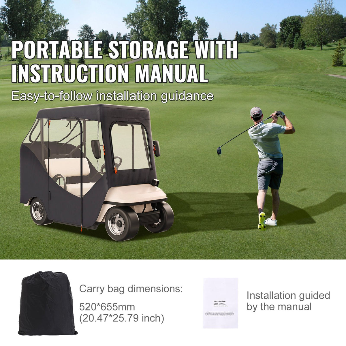 Golf Cart Enclosure, Polyester Driving Enclosure, Club Car Covers Suitable for 2-Seater Golf Carts, Sunproof and Dustproof Outdoor Cart Cover