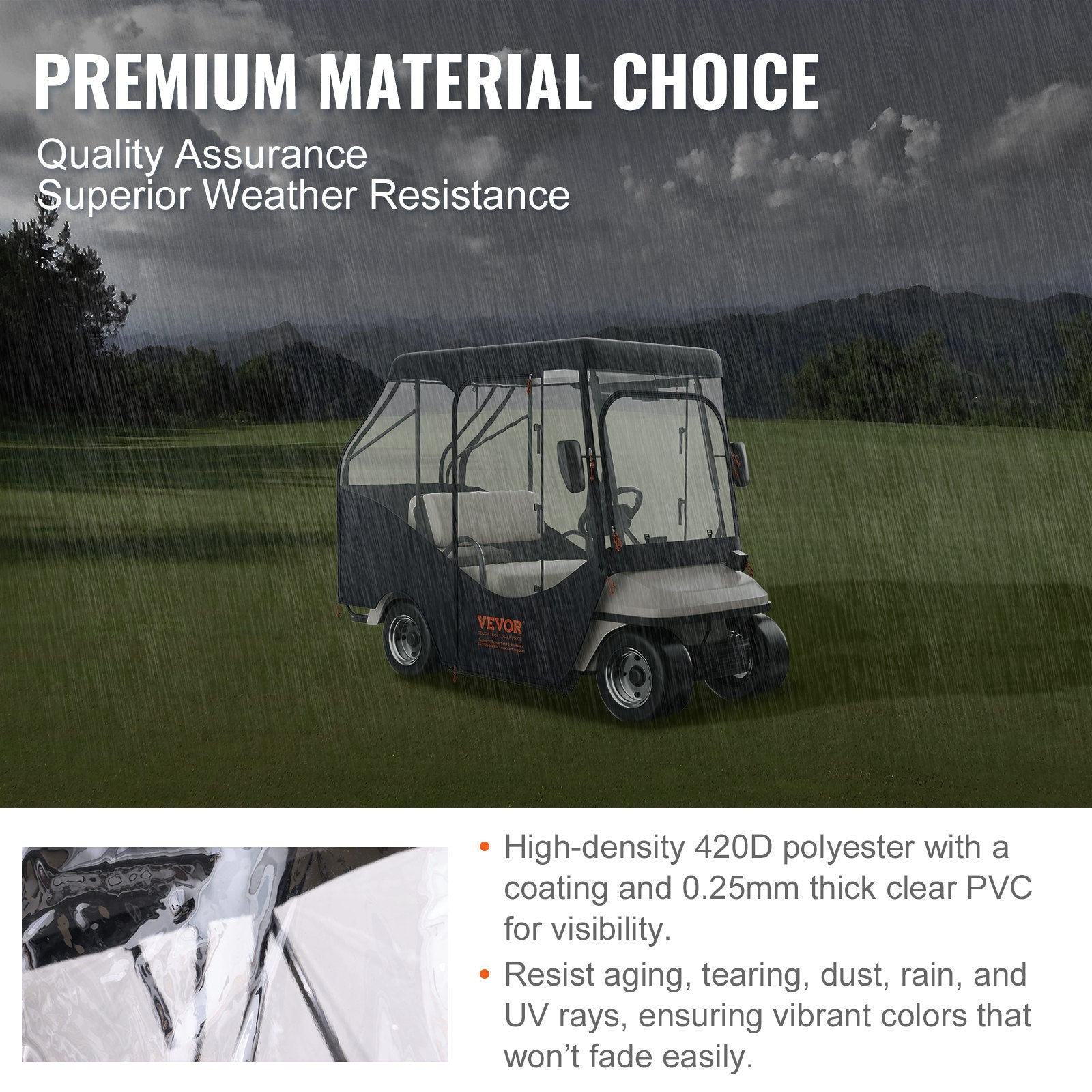 Golf Cart Enclosure, 420D Polyester Driving Enclosure with 4-Sided Transparent Windows, 4 Passenger Club Car Covers Universal Fits for Most Brand Carts, Sunproof and Dustproof Outdoor Cart Cover