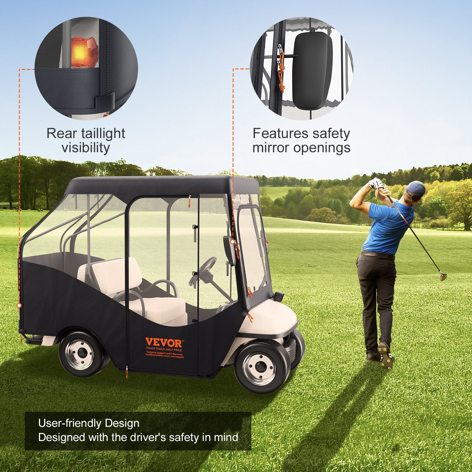 Golf Cart Enclosure, 420D Polyester Driving Enclosure with 4-Sided Transparent Windows, 4 Passenger Club Car Covers Universal Fits for Most Brand Carts, Sunproof and Dustproof Outdoor Cart Cover