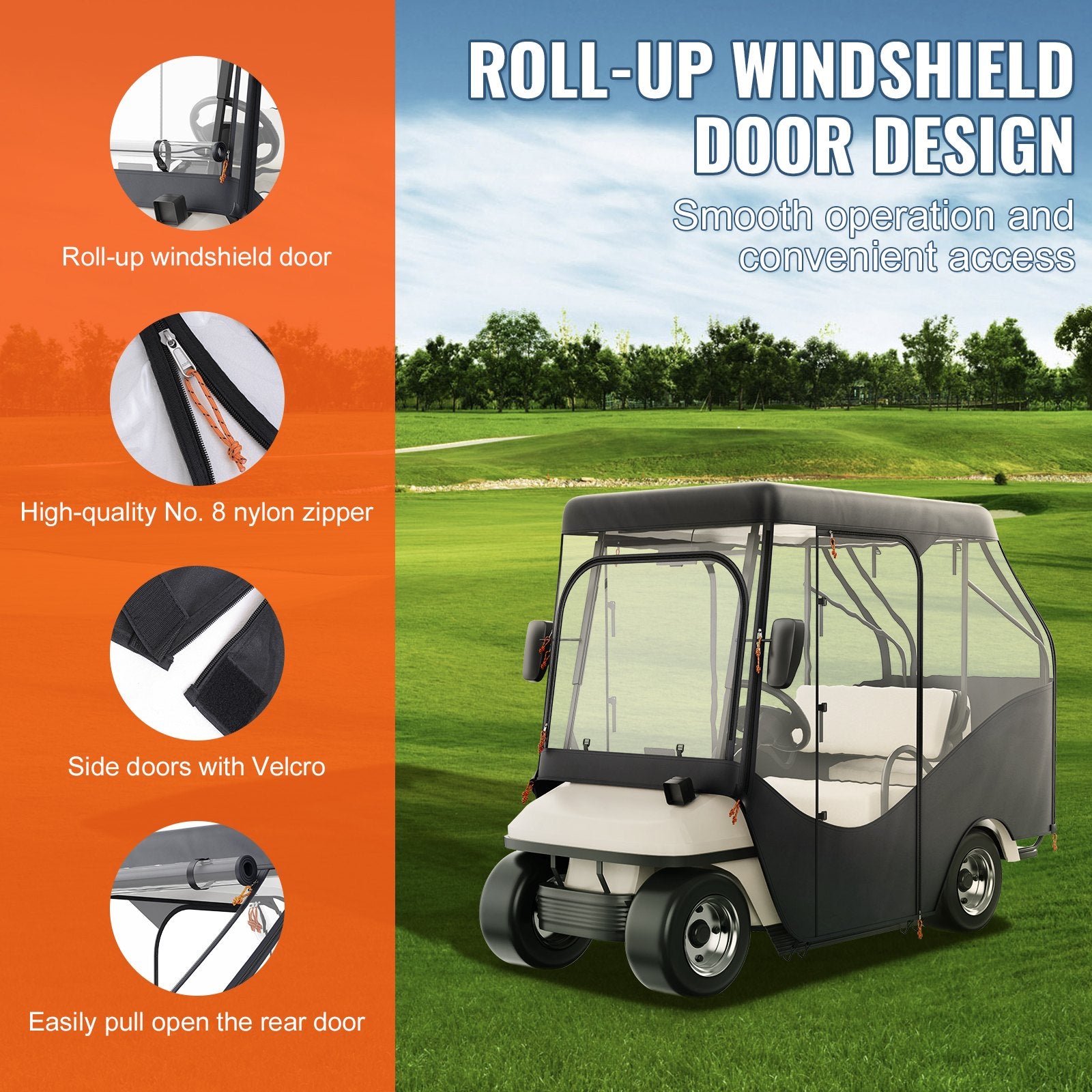 Golf Cart Enclosure, 420D Polyester Driving Enclosure with 4-Sided Transparent Windows, 4 Passenger Club Car Covers Universal Fits for Most Brand Carts, Sunproof and Dustproof Outdoor Cart Cover
