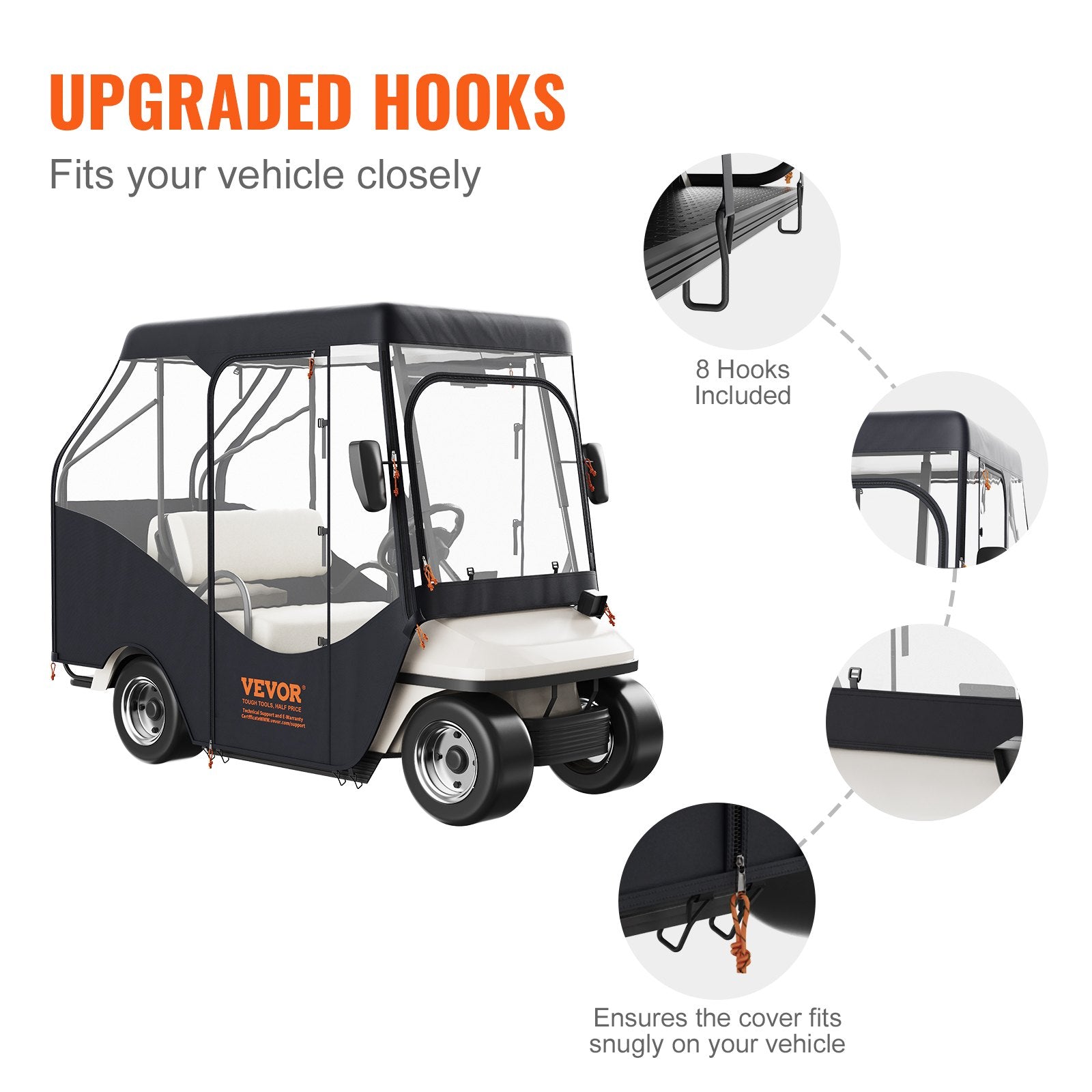 Golf Cart Enclosure, 420D Polyester Driving Enclosure with 4-Sided Transparent Windows, 4 Passenger Club Car Covers Universal Fits for Most Brand Carts, Sunproof and Dustproof Outdoor Cart Cover